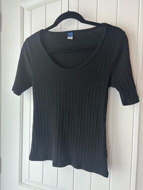 Old Navy Black Ribbed Scoop Neck Short Sleeve Top Large